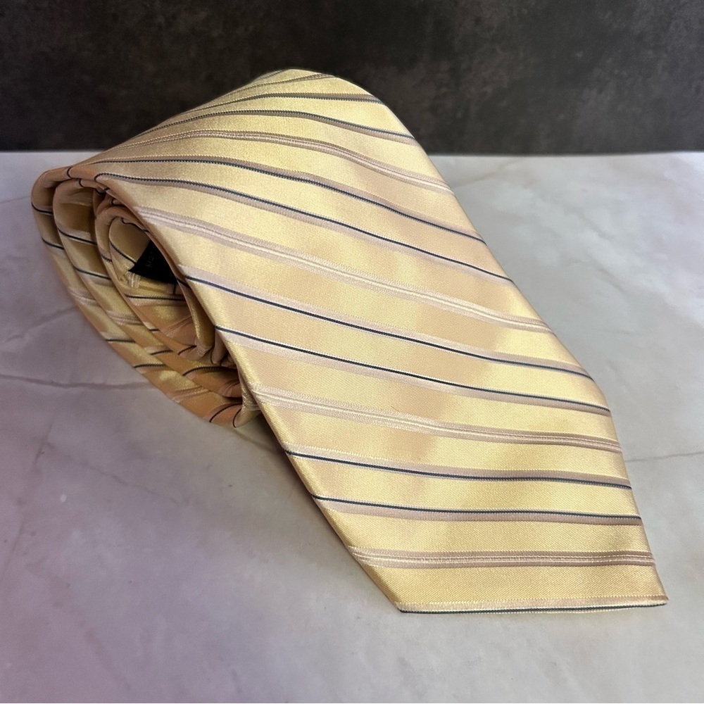 Perry Ellis Silk Gold and Silver Striped 58.5” Tie